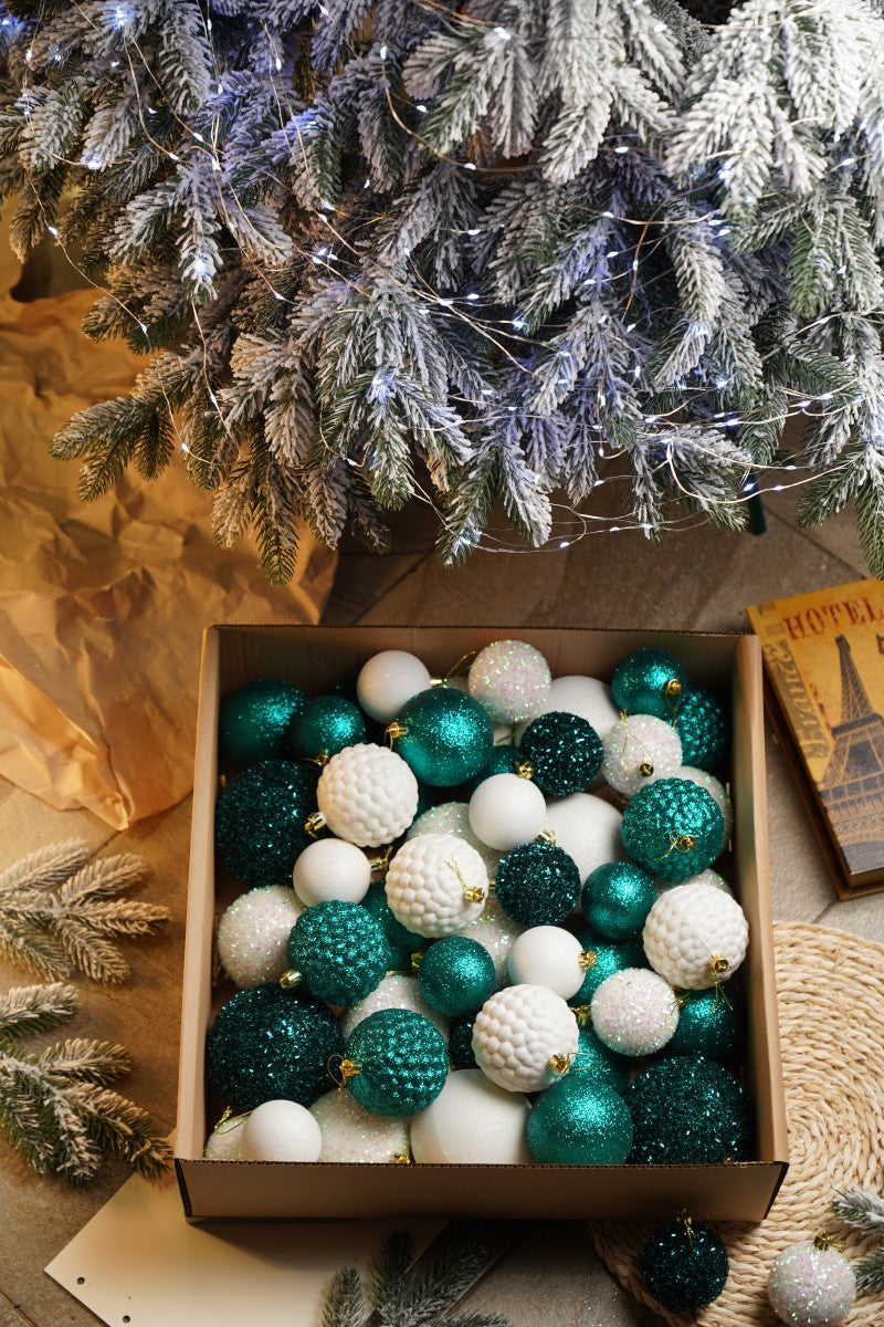 Новорічні кулі 40 шт Мікс Блиск Смарагдовий Білий Набір новорічних куль