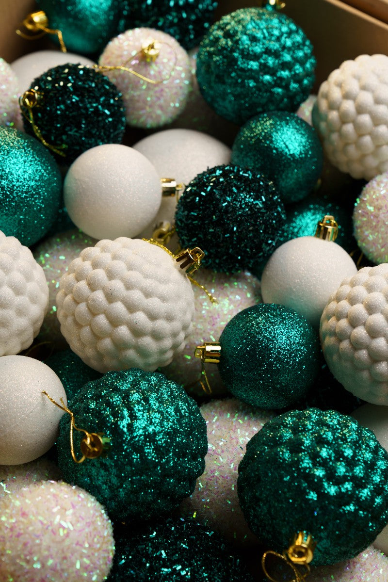 Новорічні кулі 40 шт Мікс Блиск Смарагдовий Білий Набір новорічних куль