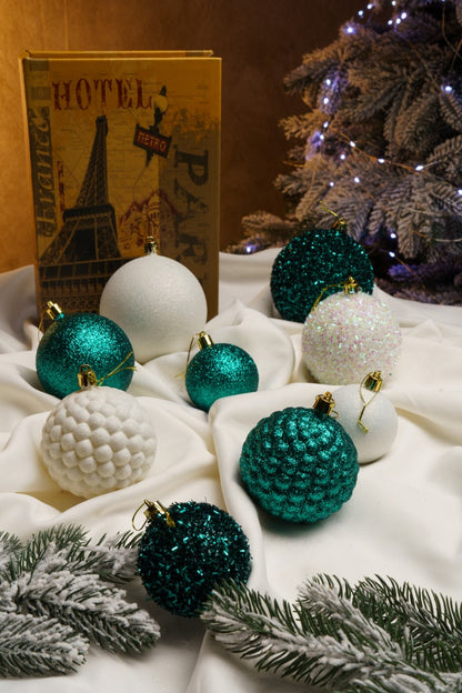 Новорічні кулі 40 шт Мікс Блиск Смарагдовий Білий Набір новорічних куль