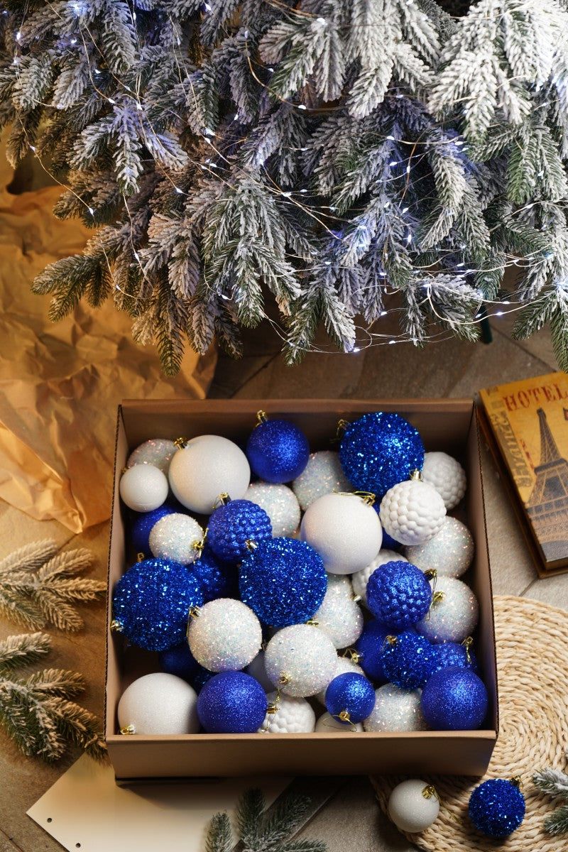 Новорічні кулі 40 шт Мікс Блиск Синій Білий Набір новорічних куль