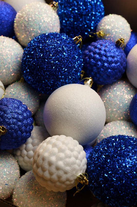 Новорічні кулі 40 шт Мікс Блиск Синій Білий Набір новорічних куль