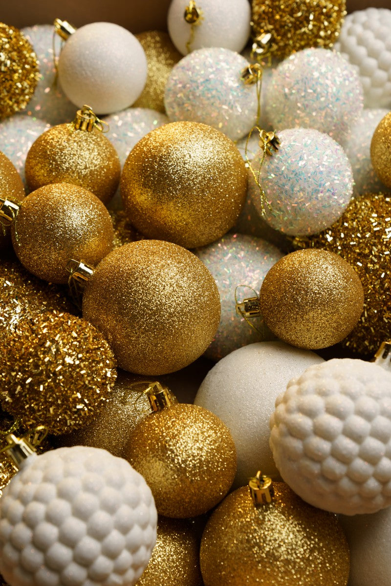 Новорічні кулі 40 шт Мікс Блиск Золотий Білий Набір новорічних куль