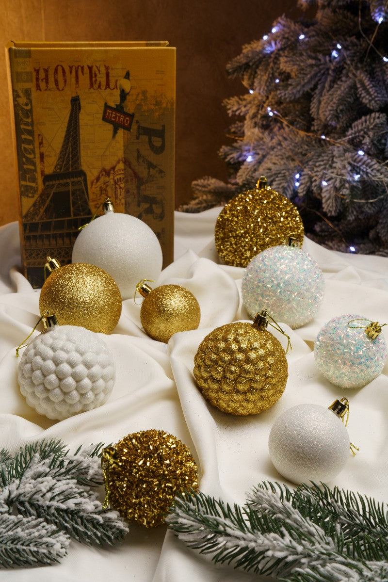 Новорічні кулі 40 шт Мікс Блиск Золотий Білий Набір новорічних куль