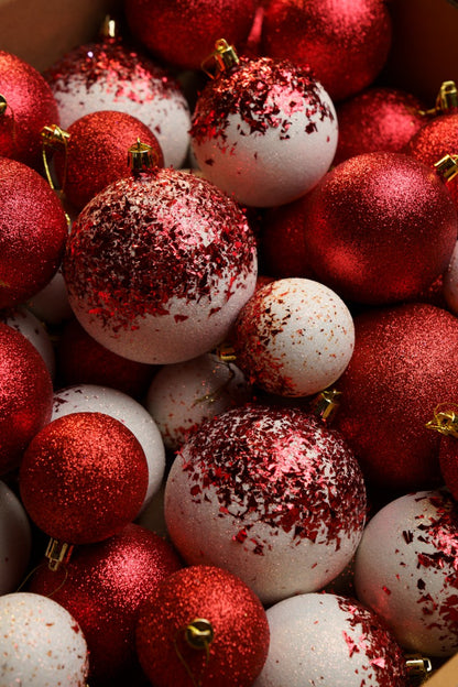 Новорічні кулі 40 шт Мікс Бите Скло Червоний Білий Набір новорічних куль