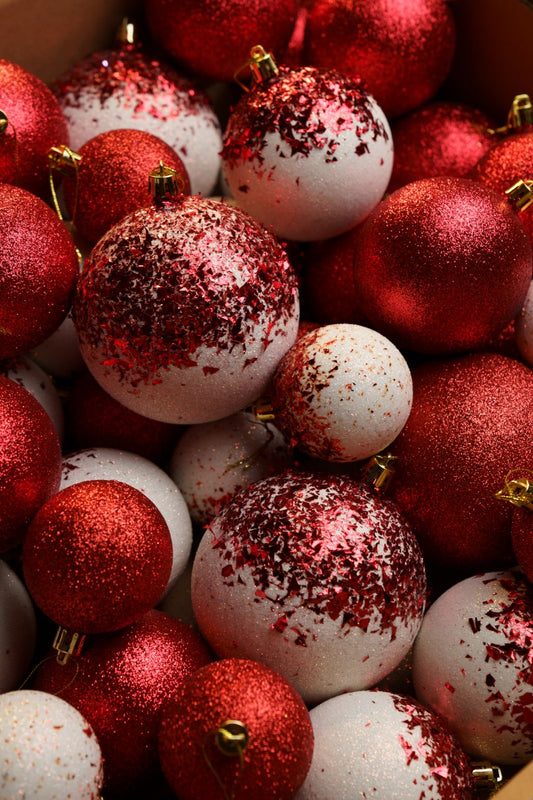 Новорічні кулі 40 шт Мікс Бите Скло Червоний Білий Набір новорічних куль