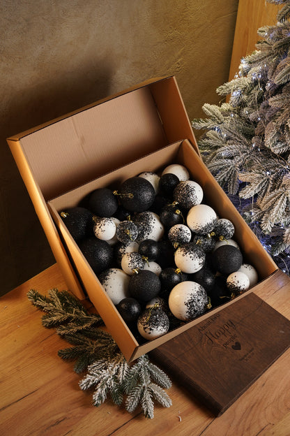 Новорічні кулі 40 шт Мікс Бите Скло Чорний Білий Набір новорічних куль