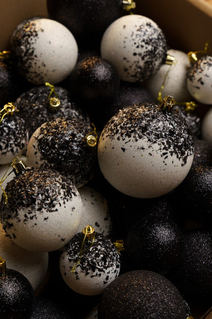 Новорічні кулі 40 шт Мікс Бите Скло Чорний Білий Набір новорічних куль