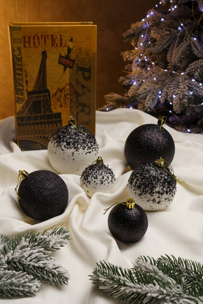 Новорічні кулі 40 шт Мікс Бите Скло Чорний Білий Набір новорічних куль