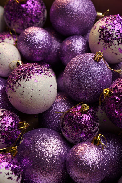 Новорічні кулі 40 шт Мікс Бите Скло Фіолетовий Білий Набір новорічних куль