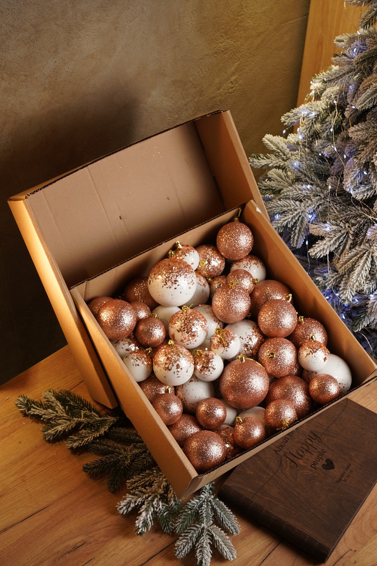 Новорічні кулі 40 шт Мікс Бите Скло Рожевий Білий Набір новорічних куль