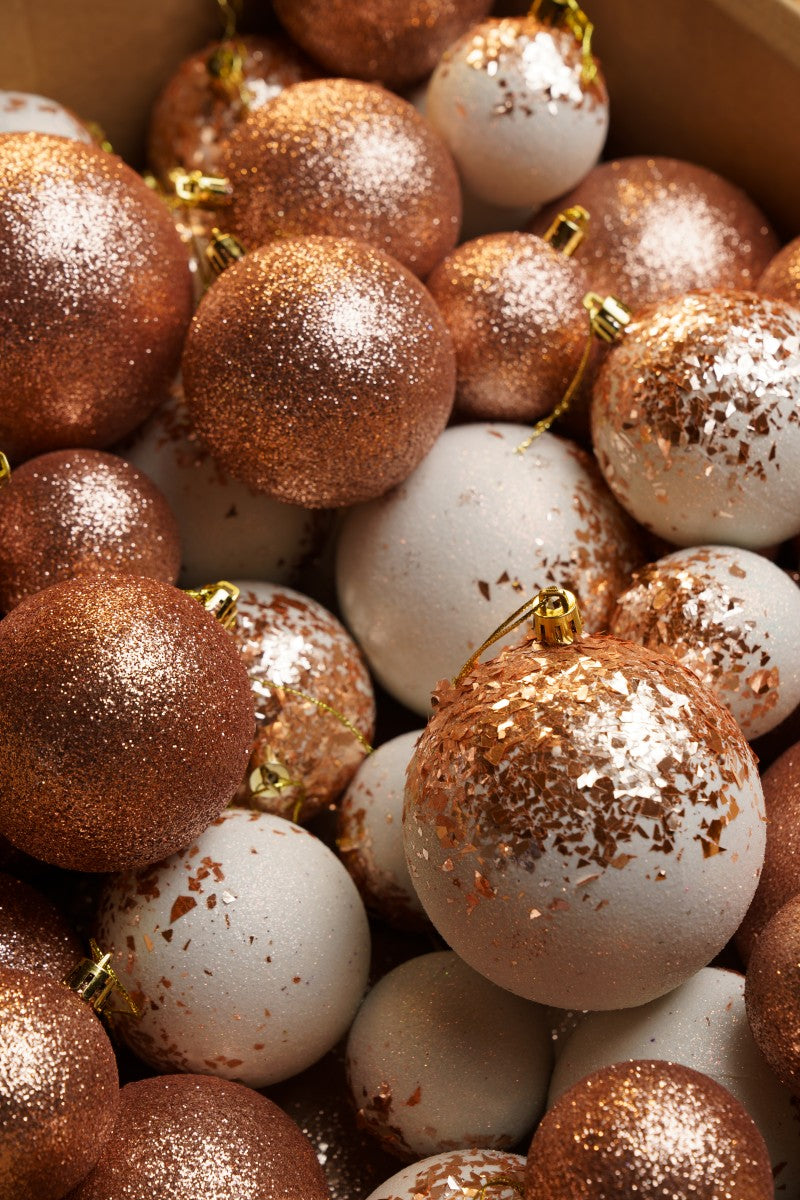 Новорічні кулі 40 шт Мікс Бите Скло Рожевий Білий Набір новорічних куль