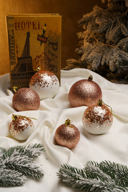 Новорічні кулі 40 шт Мікс Бите Скло Рожевий Білий Набір новорічних куль