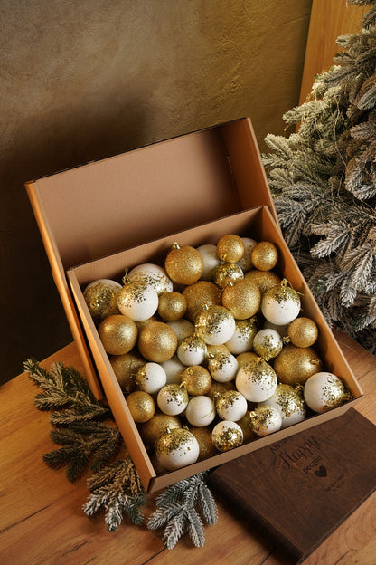 Новорічні кулі 40 шт Мікс Бите Скло Золотий Білий Набір новорічних куль