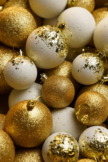 Новорічні кулі 40 шт Мікс Бите Скло Золотий Білий Набір новорічних куль