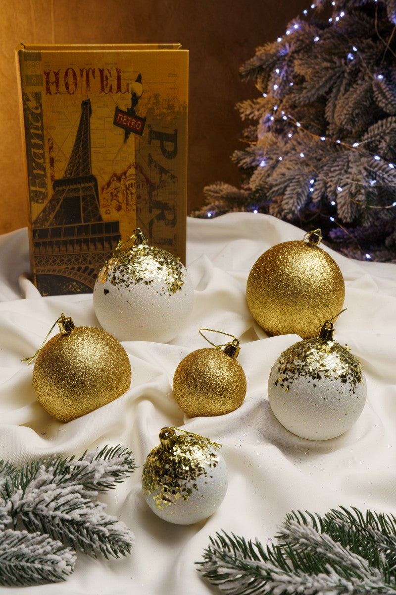 Новорічні кулі 40 шт Мікс Бите Скло Золотий Білий Набір новорічних куль
