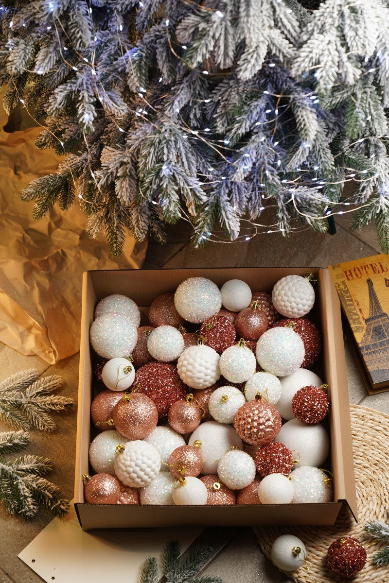 Новорічні кулі 40 шт Мікс Блиск Рожевий Білий Набір новорічних куль