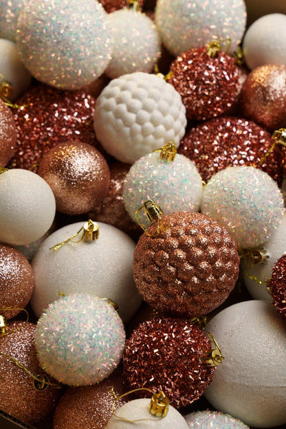 Новорічні кулі 40 шт Мікс Блиск Рожевий Білий Набір новорічних куль